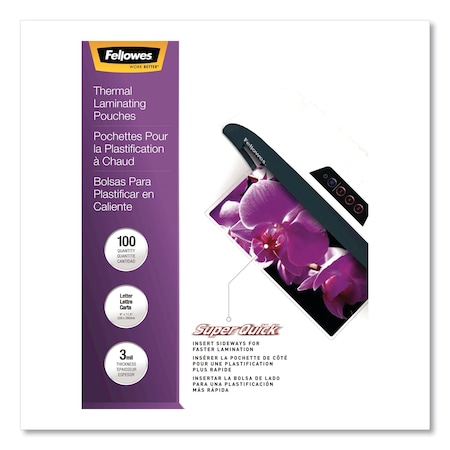 Fellowes SuperQuick Thermal Laminating Pouches, 3 mil, 9" x 11.5", Gloss Clear, 100PK 5245801